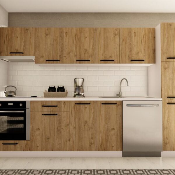 300 cm DESEN HAZIR MUTFAK DOLABI ASPİRATÖR, ANKASTRE ve KİLER MODÜLLÜ ATLANTİK ÇAM