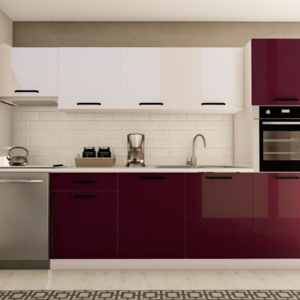 300 cm ORKİDE HAZIR MUTFAK DOLABI ASPİRATÖR ve ANKASTRE KİLER MODÜLLÜ PARLAK BEYAZ ve MÜRDÜM