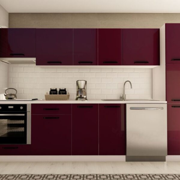 300 cm AZRA HAZIR MUTFAK DOLABI ASPİRATÖR, ANKASTRE ve KİLER MODÜLLÜ PARLAK MÜRDÜM