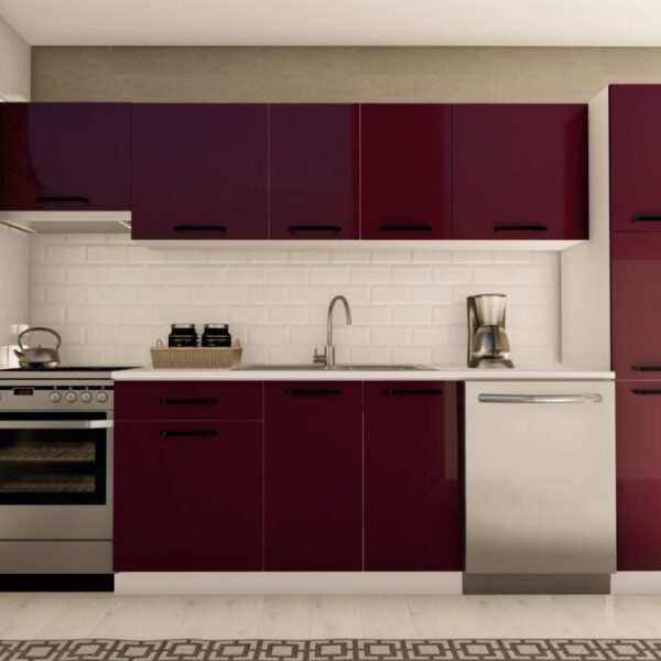 300 cm BERRAK HAZIR MUTFAK DOLABI ASPİRATÖR ve KİLER MODÜLLÜ PARLAK MÜRDÜM