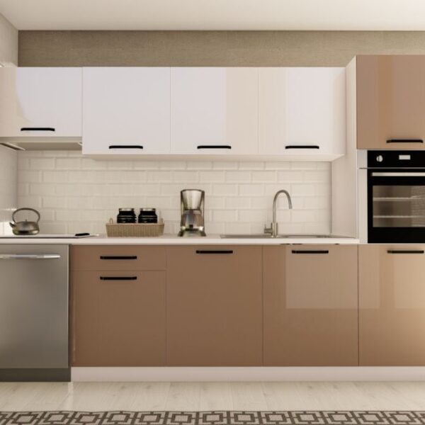 300 cm CANSU HAZIR MUTFAK DOLABI ASPİRATÖR ve ANKASTRE KİLER MODÜLLÜ PARLAK BEYAZ ve CAPPUCCINO