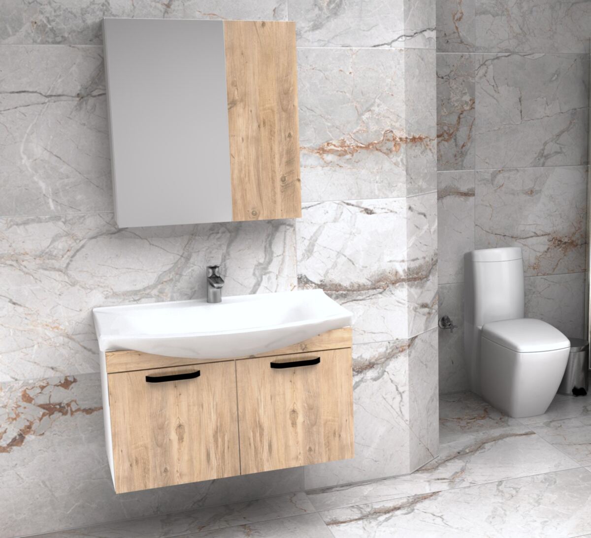 80'LİK OVAL LAVABOLU BANYO DOLABI